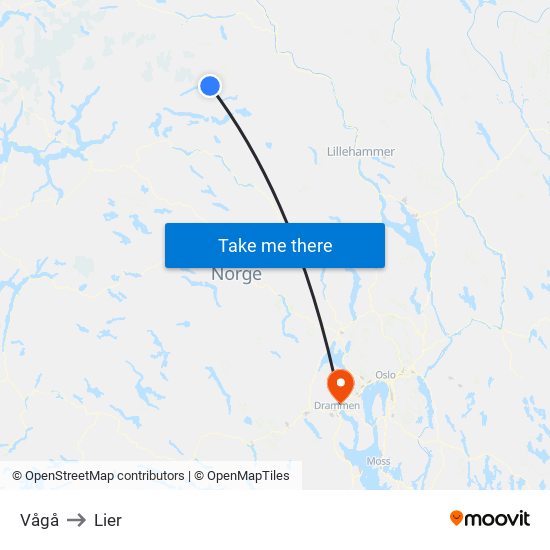 Vågå to Lier map