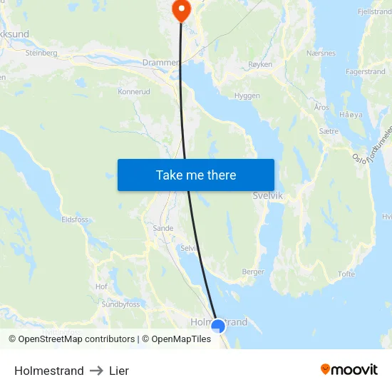 Holmestrand to Lier map