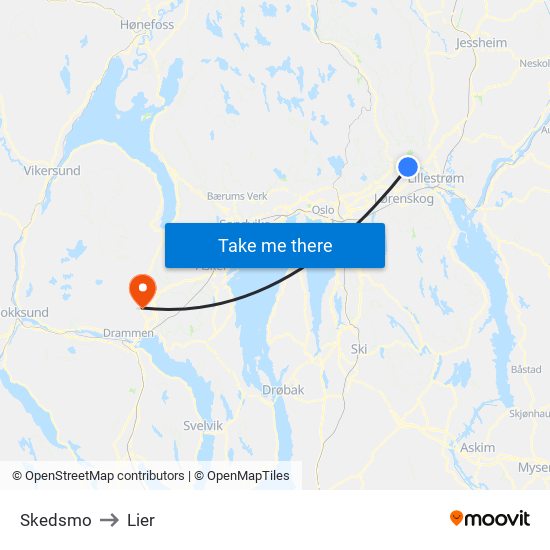 Skedsmo to Lier map