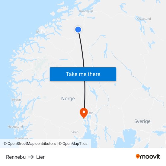 Rennebu to Lier map