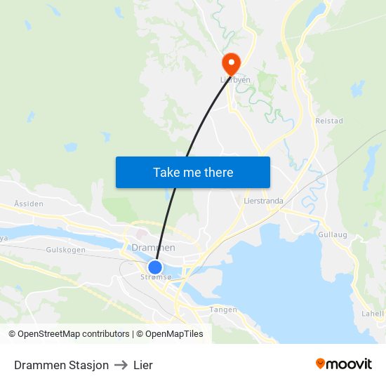 Drammen Stasjon to Lier map