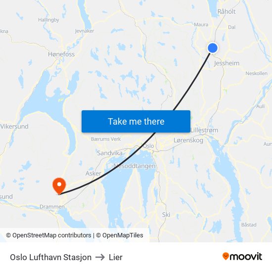 Oslo Lufthavn Stasjon to Lier map