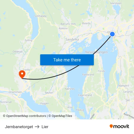 Jernbanetorget to Lier map