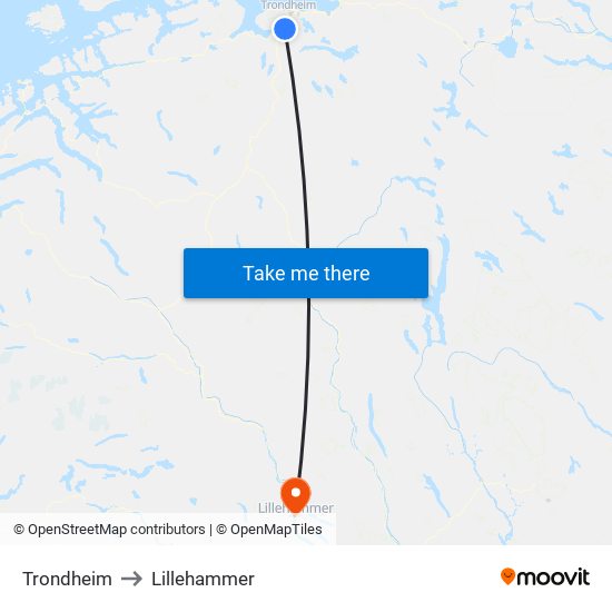 Trondheim to Lillehammer map