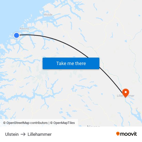 Ulstein to Lillehammer map