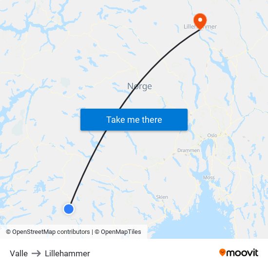 Valle to Lillehammer map