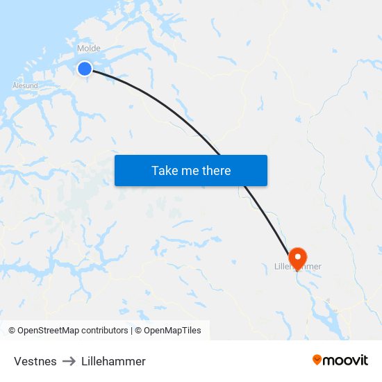 Vestnes to Lillehammer map