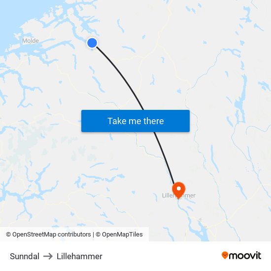 Sunndal to Lillehammer map