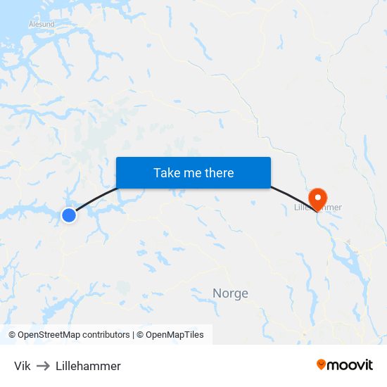 Vik to Lillehammer map