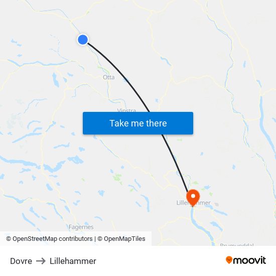 Dovre to Lillehammer map