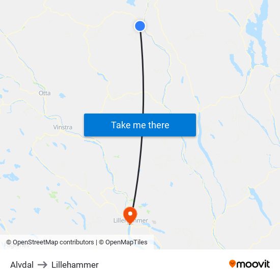 Alvdal to Lillehammer map