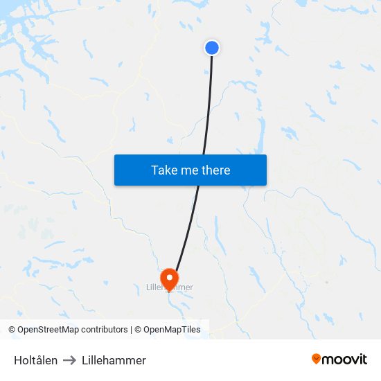 Holtålen to Lillehammer map