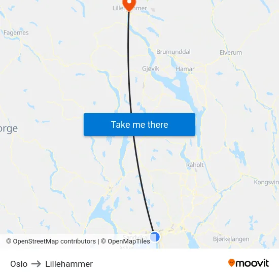 Oslo to Lillehammer map