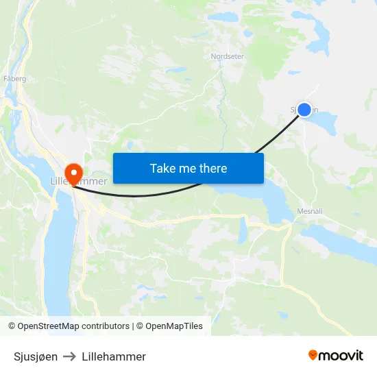 Sjusjøen to Lillehammer map