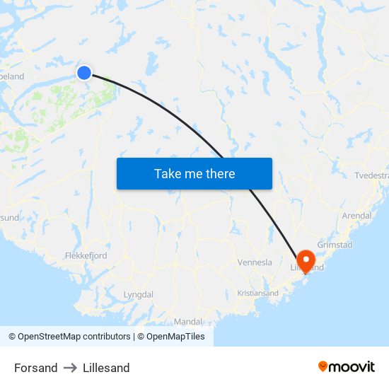 Forsand to Lillesand map