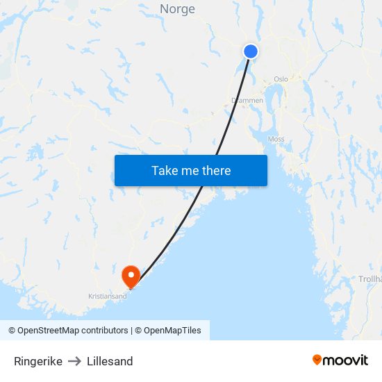 Ringerike to Lillesand map
