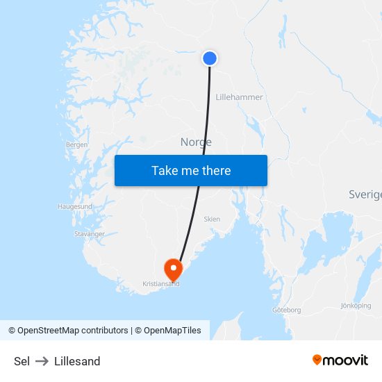 Sel to Lillesand map