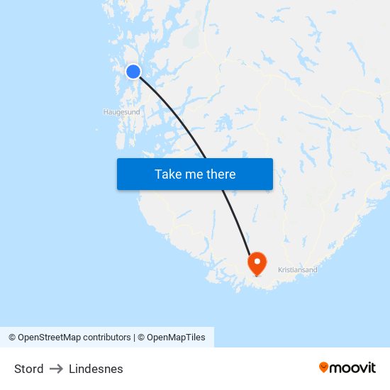 Stord to Lindesnes map