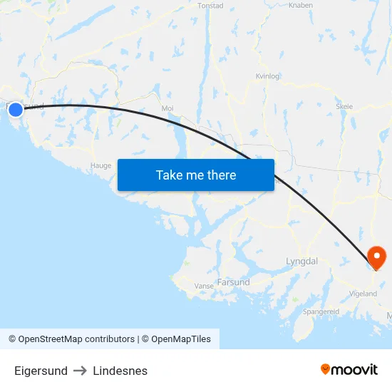 Eigersund to Lindesnes map