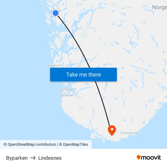 Byparken to Lindesnes map