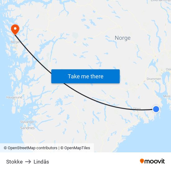 Stokke to Lindås map