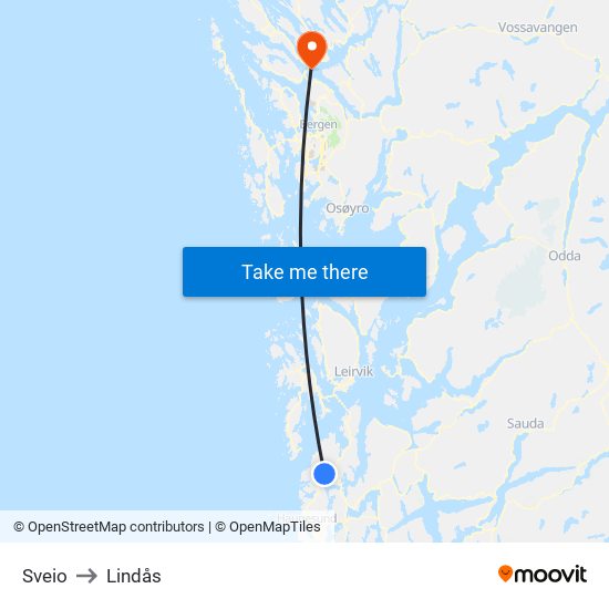 Sveio to Lindås map