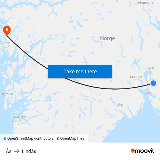 Ås to Lindås map