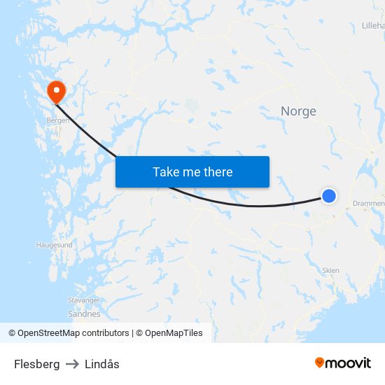 Flesberg to Lindås map