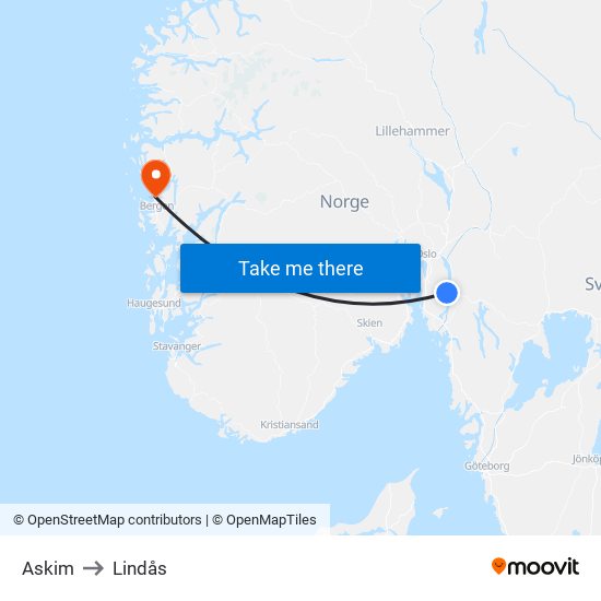 Askim to Lindås map