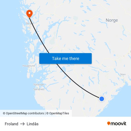 Froland to Lindås map