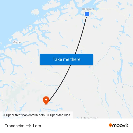 Trondheim to Lom map