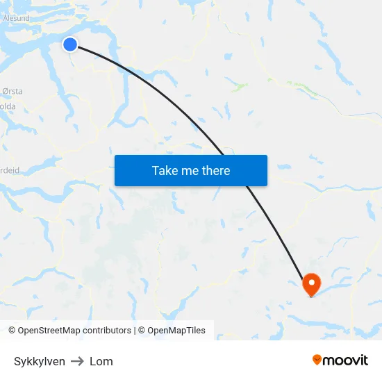 Sykkylven to Lom map