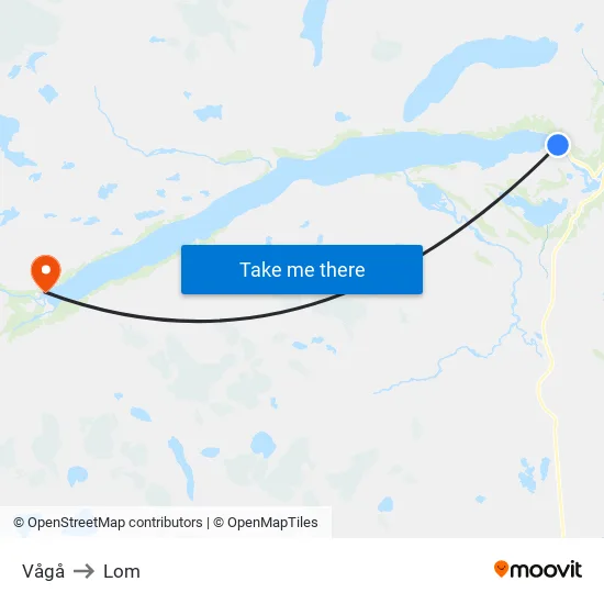 Vågå to Lom map