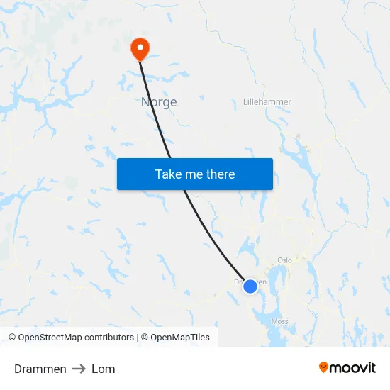 Drammen to Lom map