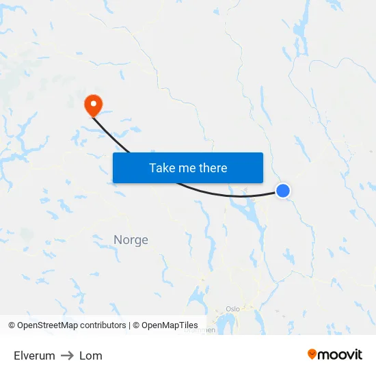 Elverum to Lom map