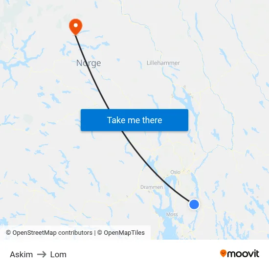 Askim to Lom map