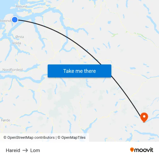 Hareid to Lom map