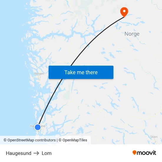 Haugesund to Lom map