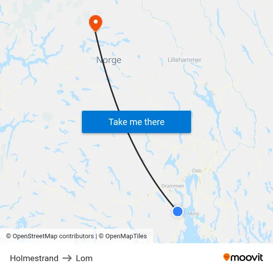 Holmestrand to Lom map