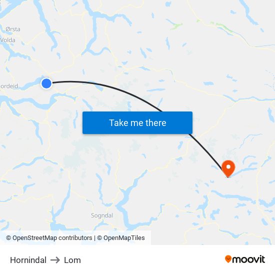 Hornindal to Lom map