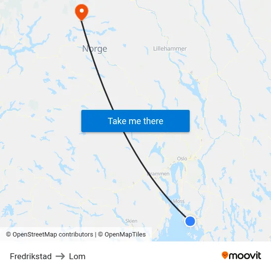 Fredrikstad to Lom map