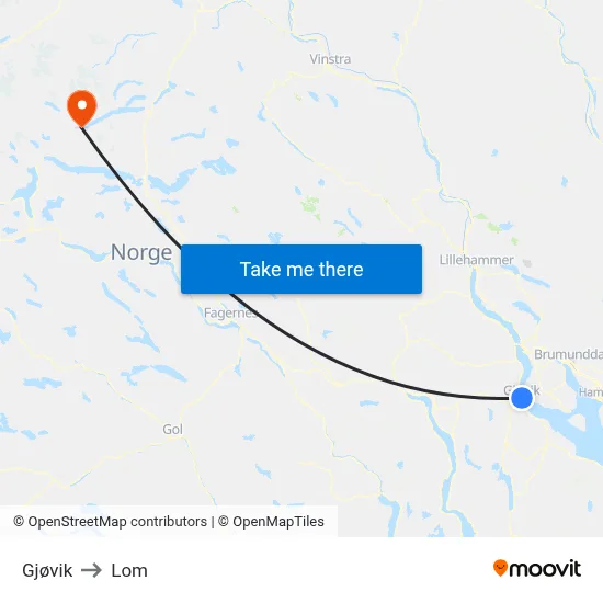 Gjøvik to Lom map