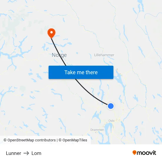 Lunner to Lom map