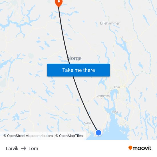 Larvik to Lom map