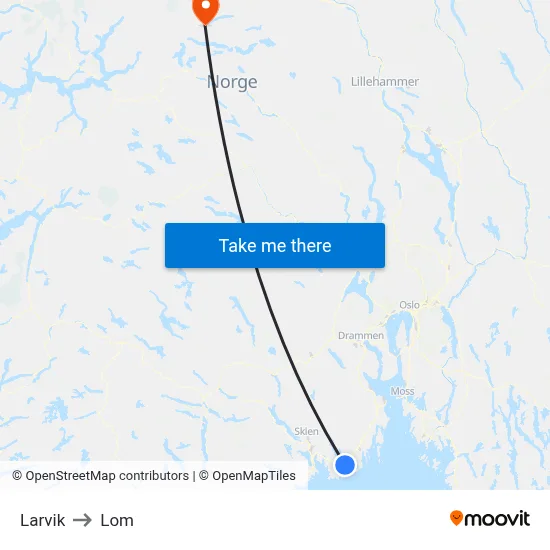Larvik to Lom map