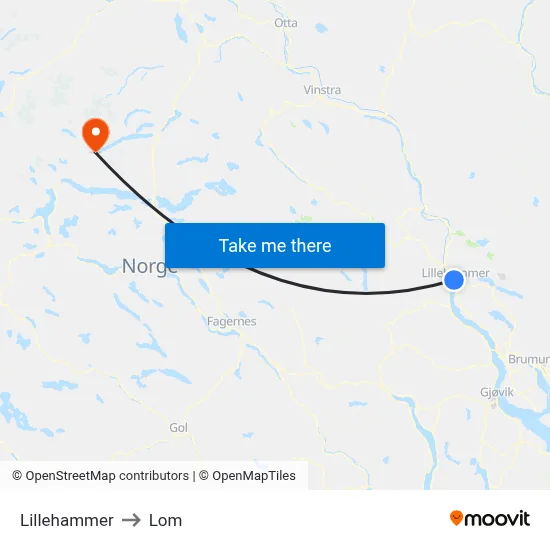 Lillehammer to Lom map