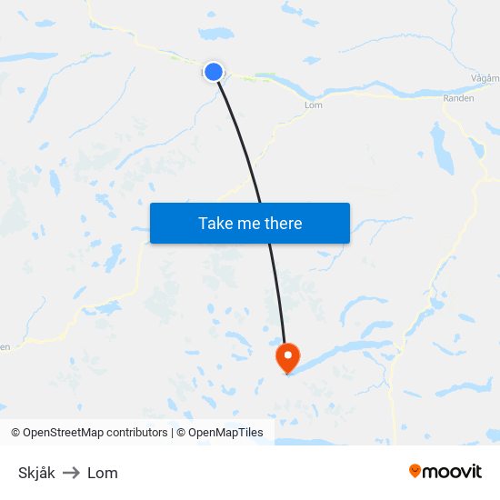 Skjåk to Lom map