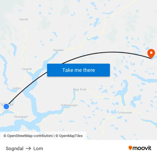 Sogndal to Lom map