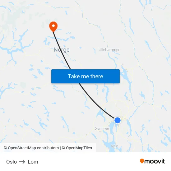 Oslo to Lom map