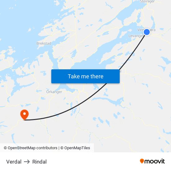 Verdal to Rindal map